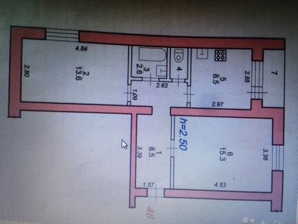 Комната 13.6 м² в 2-к, 1/5 эт.