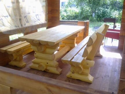 Лавки и столы для садаи дома из бревна