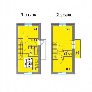 3-комнатные-к квартира, 65.7 м², 1/2 эт.