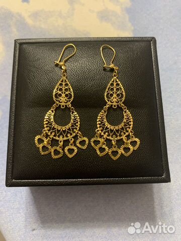 Новые золотые висячие серьги из оаэ