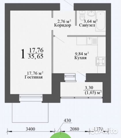 1-к квартира, 35.6 м², 6/10 эт.