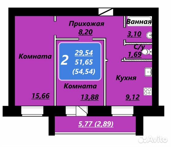 2-к квартира, 58.2 м², 6/14 эт.