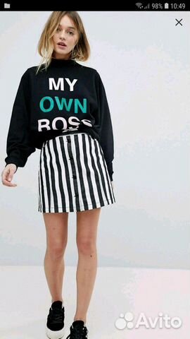 Джинсовая юбка трапеция в полоску Monki ASOS Джинсовая юбка трапеция в полоску Monki ASOS