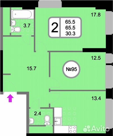 2-к квартира, 65.5 м², 13/22 эт. 2-к квартира, 65.5 м², 13/22 эт.
