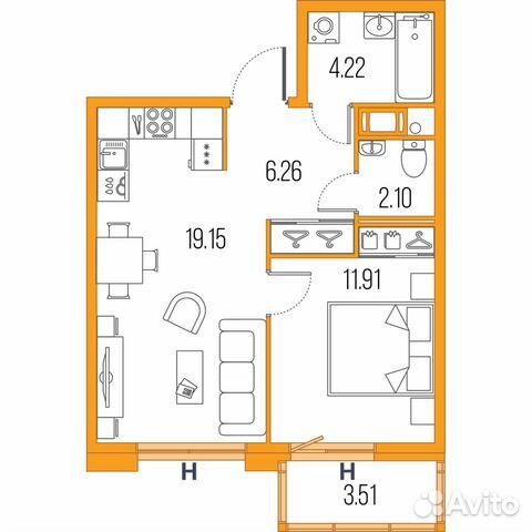 1-к квартира, 43.6 м², 3/22 эт.