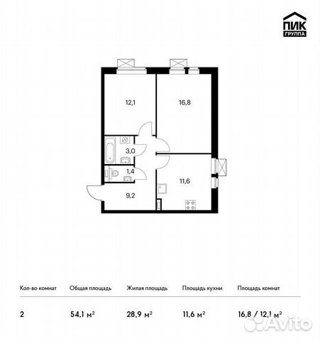 2-к квартира, 54.1 м², 23/25 эт.