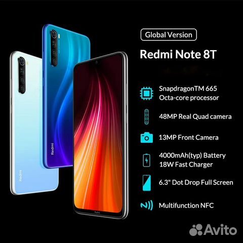 Xiaomi Redmi Note 8T 4/64Gb Global Blue Новый NFC Xiaomi Redmi Note 8T 4/64Gb Global Blue Новый NFC