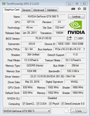 Nvidia GeForce GTX 560 ti asus