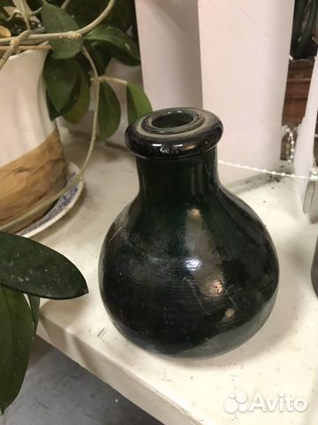 Бутыль,Ваза, Винтаж сосуд стекло темно-зелёный