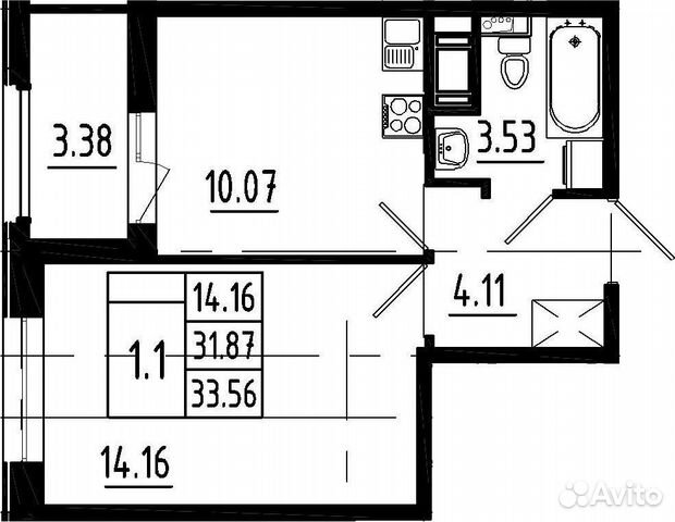1-к квартира, 33.5 м², 7/12 эт.