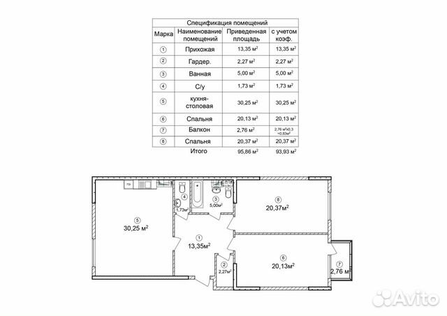 2-к квартира, 93.9 м², 15/18 эт.