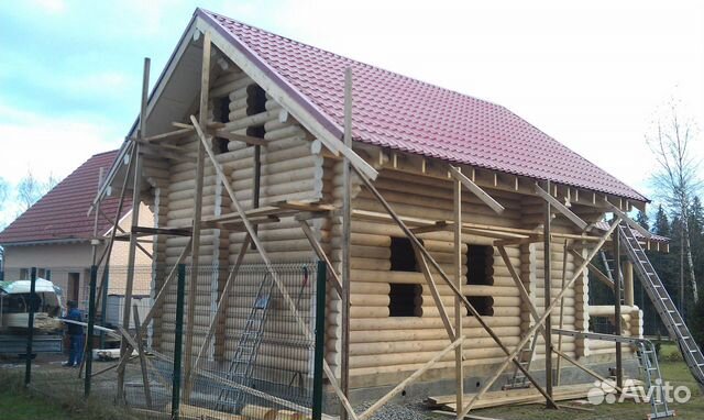 Сруб бани из оцб с мансардой. Сборка