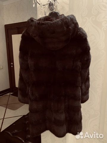 Шуба норковая с капюшоном, 90 см, серо-черная Шуба норковая с капюшоном, 90 см, серо-черная