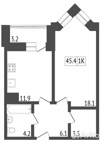 1-к квартира, 45.4 м², 3/25 эт. 1-к квартира, 45.4 м², 3/25 эт.