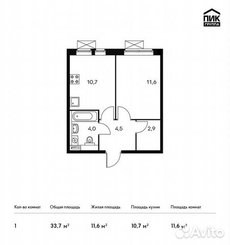 1-к квартира, 33.7 м², 18/25 эт.