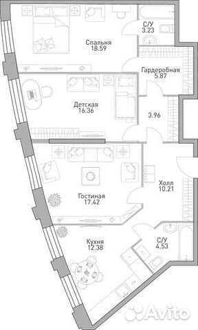 3-к квартира, 94.4 м², 37/39 эт. 3-к квартира, 94.4 м², 37/39 эт.