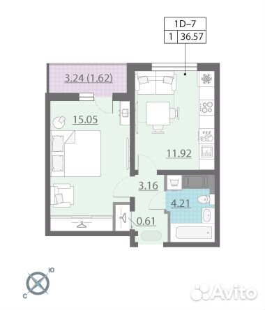 1-к квартира, 36.6 м², 2/22 эт.