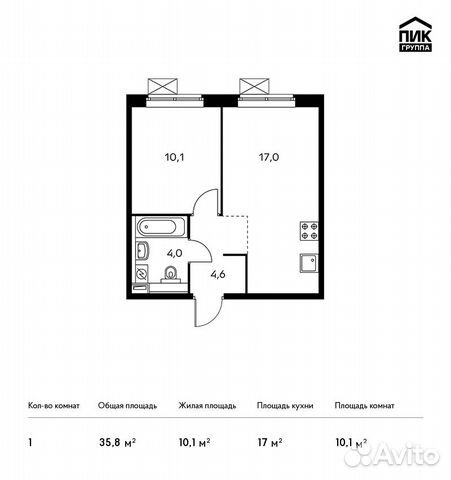 1-к квартира, 35.8 м², 5/25 эт. 1-к квартира, 35.8 м², 5/25 эт.