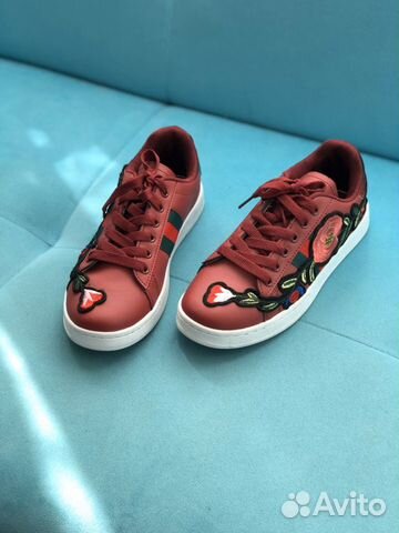 Кеды Gucci Бордо с цветами Кеды Gucci Бордо с цветами