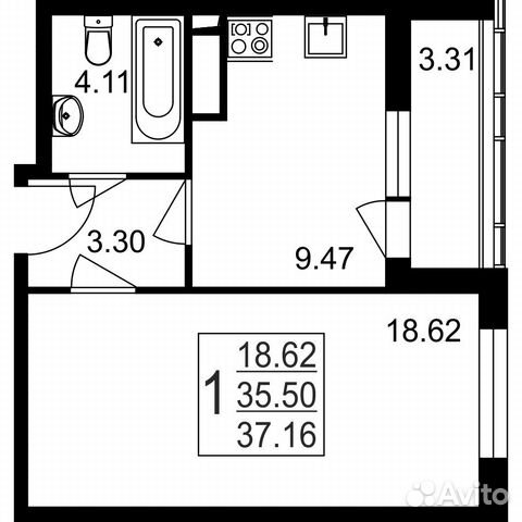1-к квартира, 37.2 м², 4/8 эт.