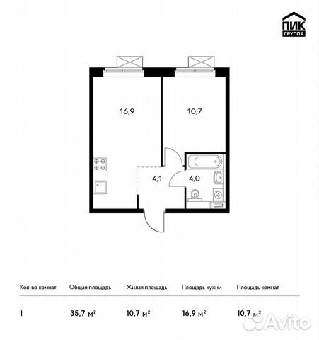 1-к квартира, 35.7 м², 9/25 эт. 1-к квартира, 35.7 м², 9/25 эт.