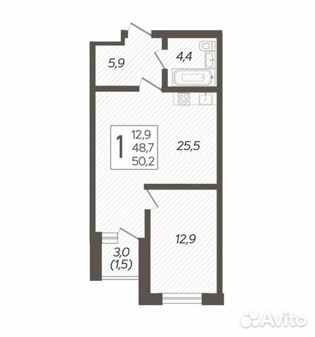 1-к квартира, 50.2 м², 7/8 эт.