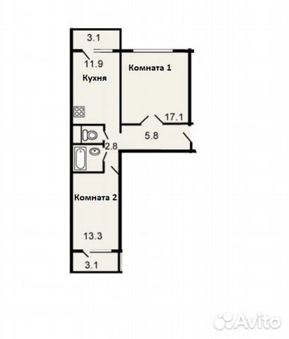 2-к квартира, 58.5 м², 4/14 эт.