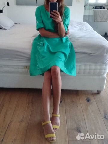 Платье льняное зелёное