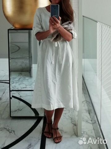 Платье льняное зелёное