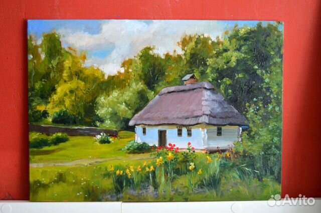 Пейзаж с домиком, холст масло