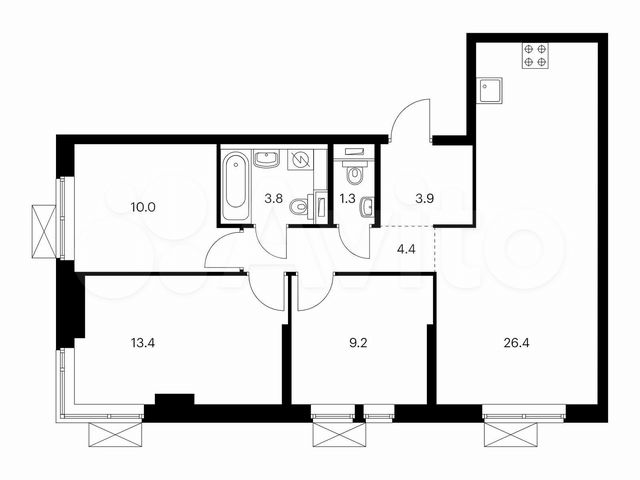 3-к. квартира, 72,4 м², 2/33 эт.