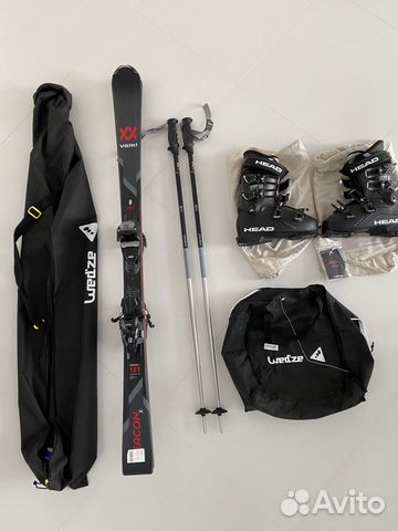 Горные лыжи, ботинки, палки, чехлы