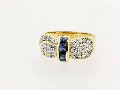 Золотое кольцо с бриллиантами и сапфирами