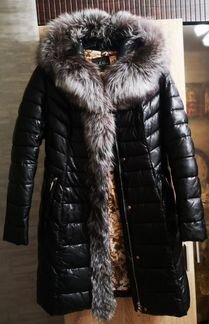 Куртка зимняя из эко кожы, мех енот натуральный, о