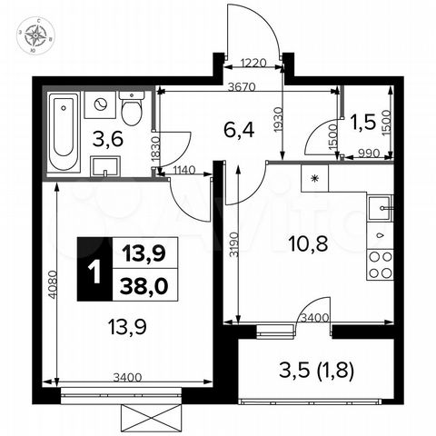 1-к. квартира, 38 м², 2/23 эт.