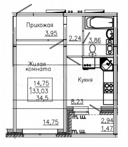 1-к. квартира, 34,5 м², 4/10 эт.