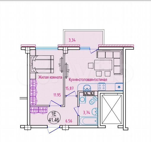 1-к. квартира, 42,6 м², 3/8 эт.