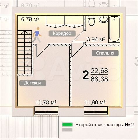 2-к. квартира, 68,4 м², 1/2 эт.