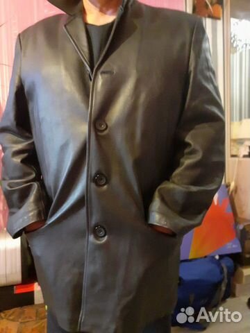 Удлиненный кожаный пиджак плащ