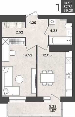 1-к. квартира, 39,3 м², 13/24 эт.