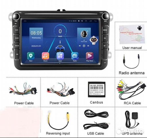 Магнитола WV, Skoda, Seat андроид 8 дюйм, 2/32 Гбт