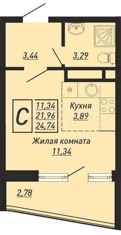 Квартира-студия, 24,7 м², 9/12 эт.