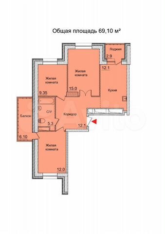 3-к. квартира, 69,1 м², 6/21 эт.