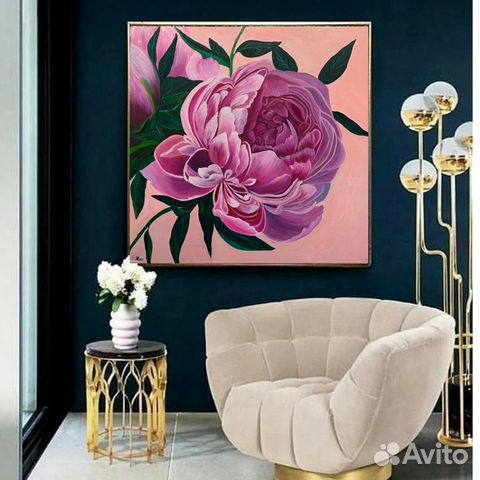 Картина маслом Пионы цветы 60х60