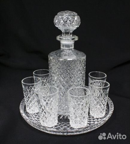 Набор Штоф, 6 рюмок и поднос, хрусталь, Штоф-25 см