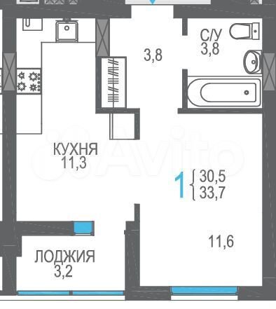 1-к. квартира, 33 м², 4/8 эт.