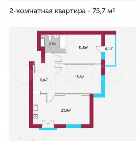 2-к. квартира, 75 м², 4/14 эт.