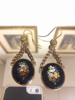 Антикварные серьги микромозаика 19 век оникс