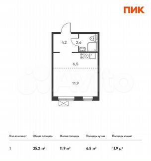 Квартира-студия, 25.2 м², 7/25 эт.