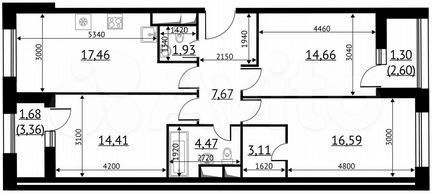 3-к квартира, 83.3 м², 22/22 эт.
